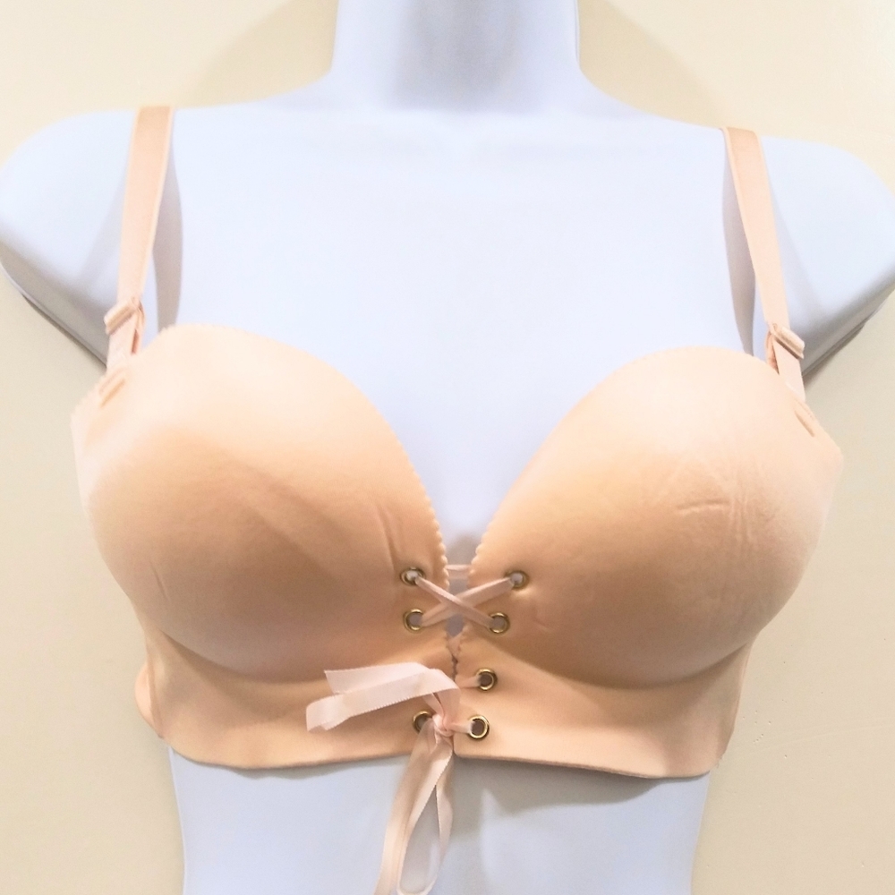 NWOT Nude Padded Push Up Lace Up Bra